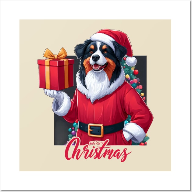 Christmas Black Tri Aussie Wall Art by BukovskyART